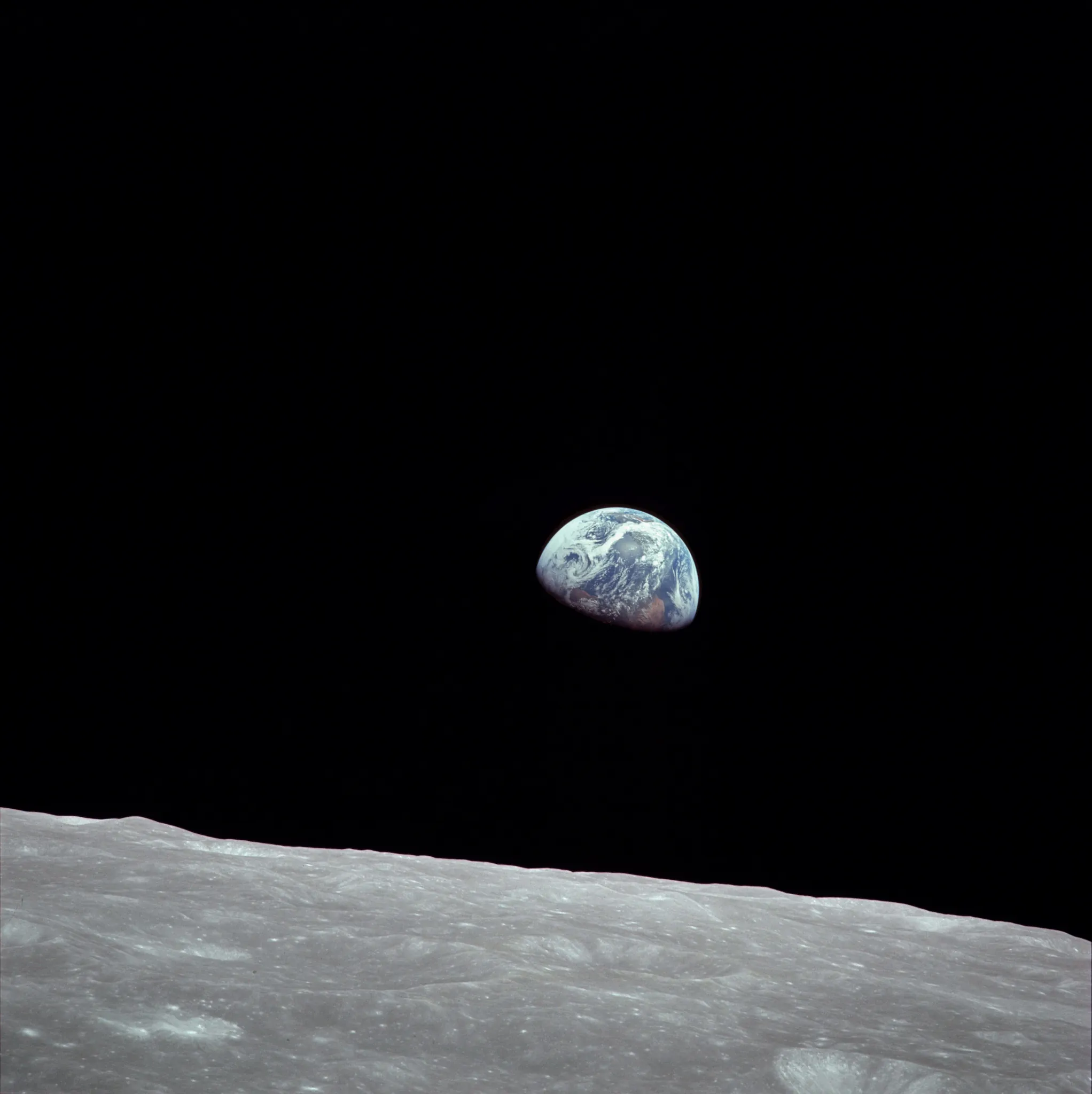 Real photo: Earthrise, photographed by the Apollo 8 crew in December 1968.