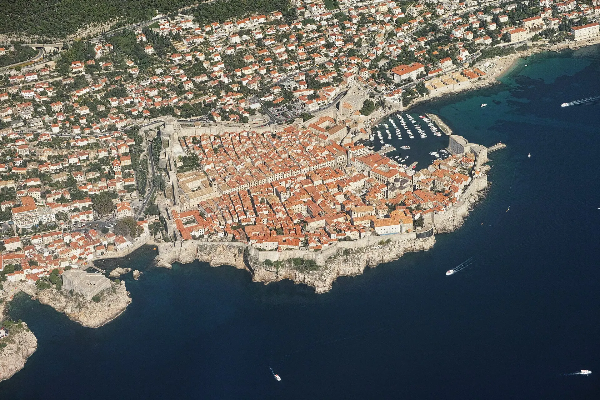 Real photo: Dubrovnik's walled old town from the air.