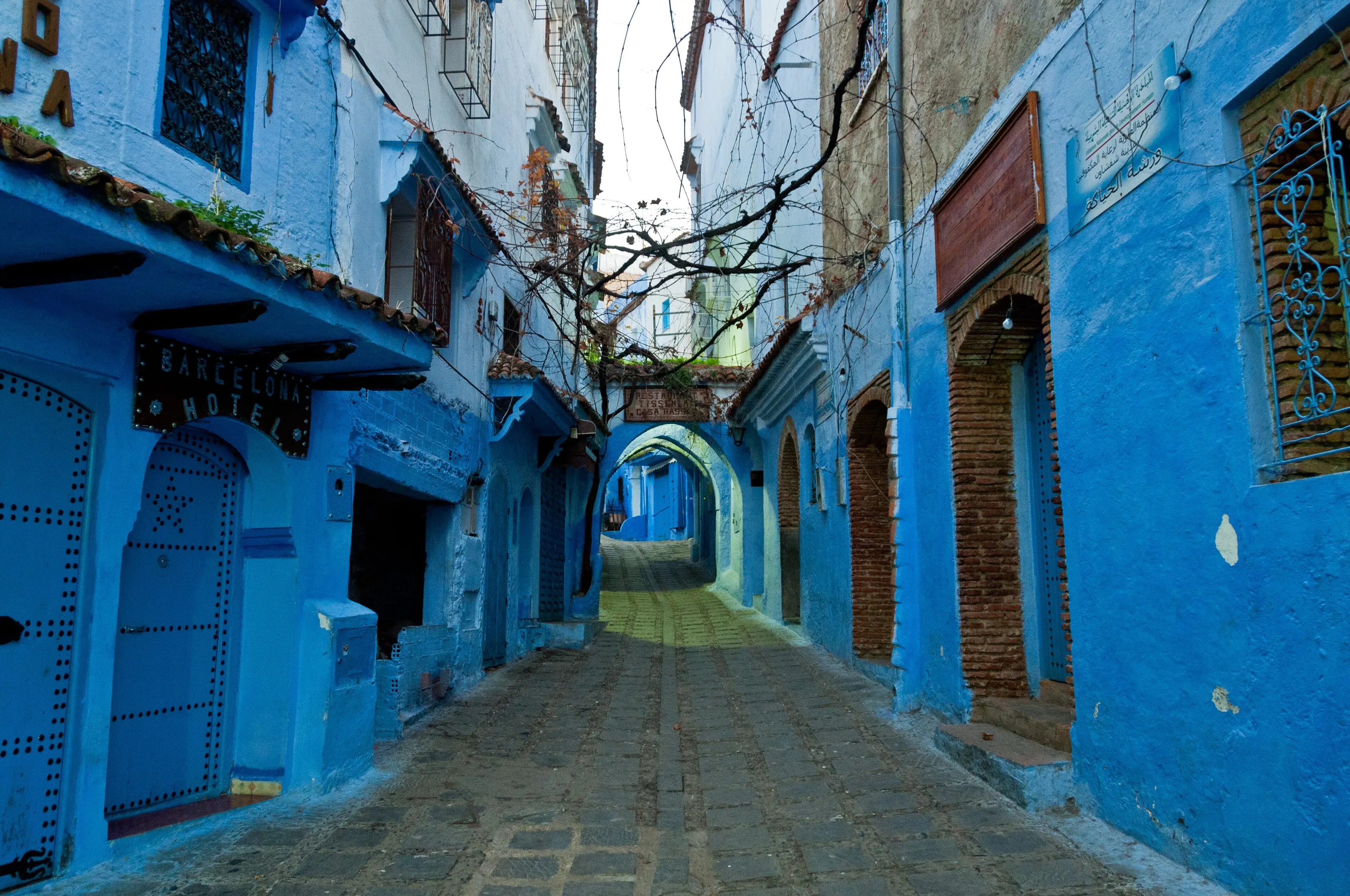 Real photo: Blue-washed steps and walls in Chefchaouen.
