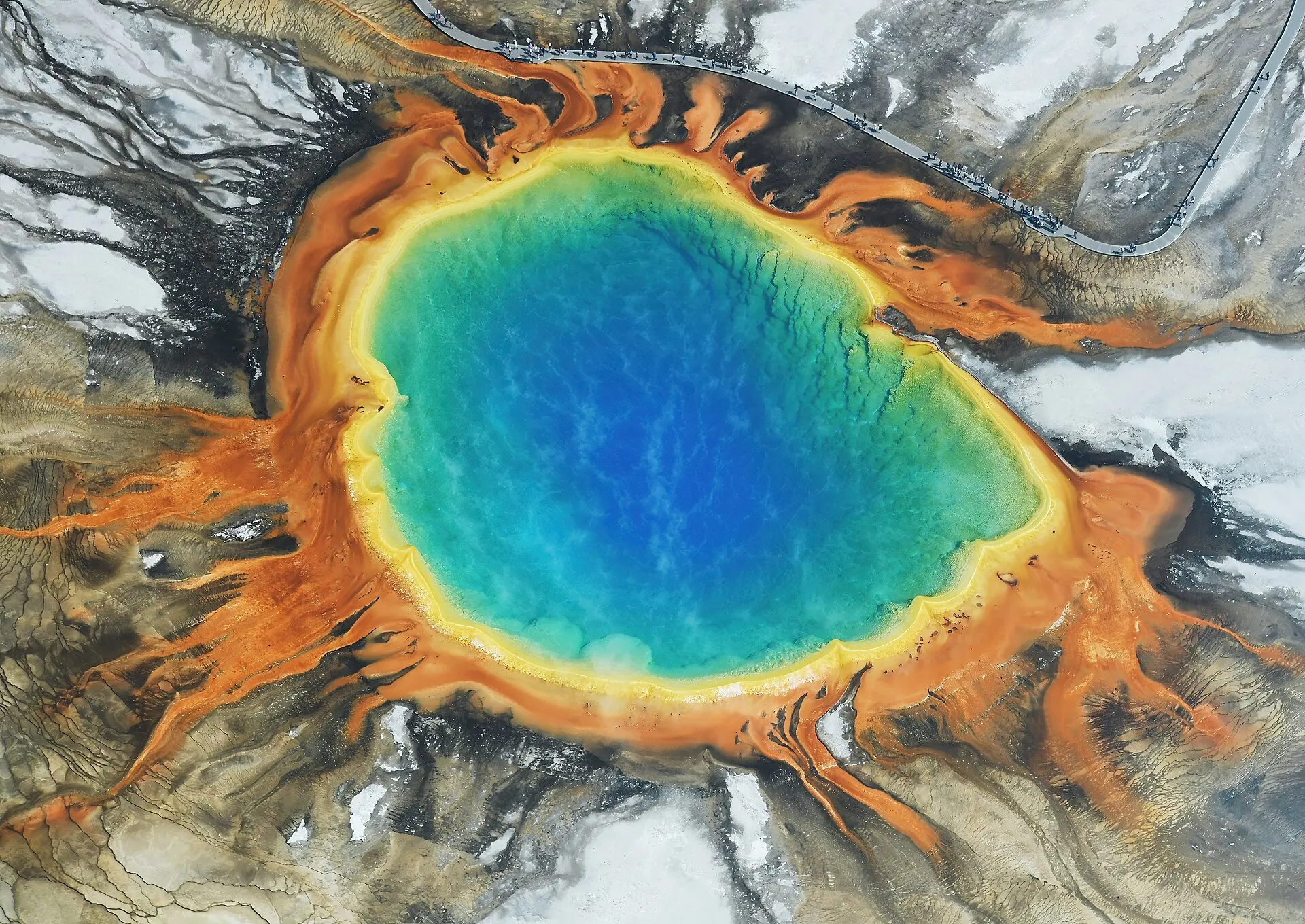 Real photo: Grand Prismatic Spring from the air.